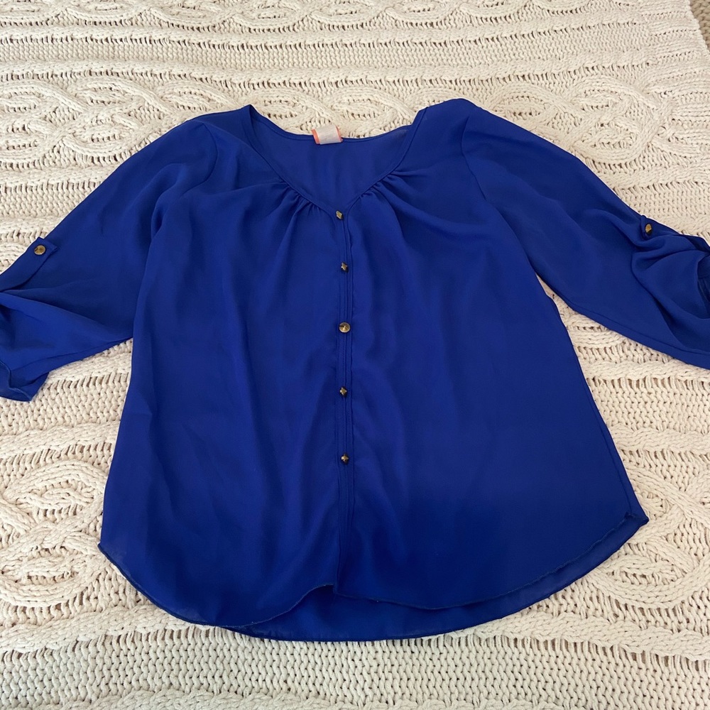 Macy’s royal blue quarter sleeve chiffon blouse